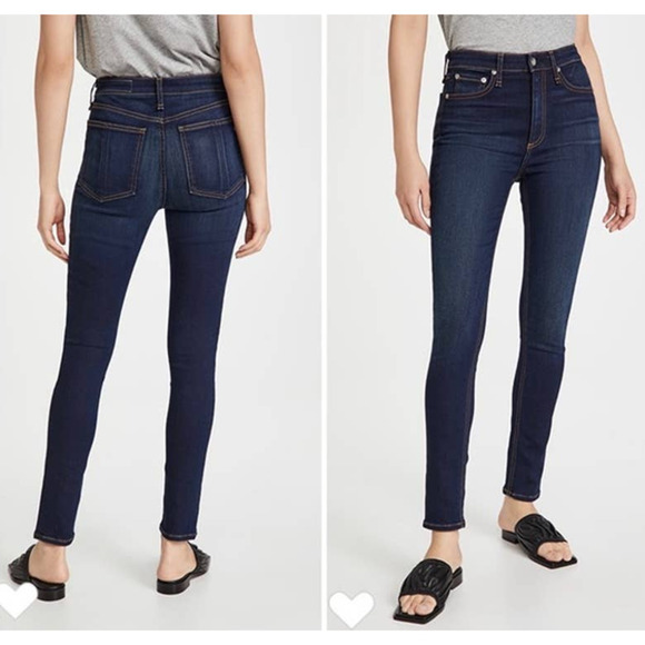 Rag & Bone Jeans Womens 26 High Rise‎ Skinny Dark Blue Wash Stretch Pockets Belt - Picture 2 of 16